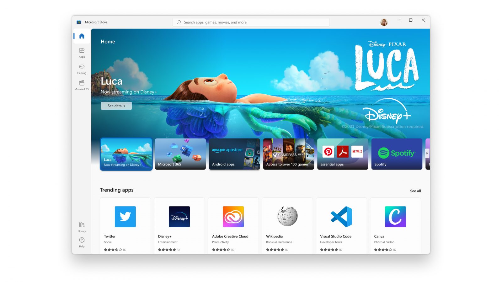 User interface showing trending apps