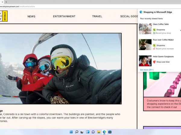 User interface for shopping in Microsoft Edge