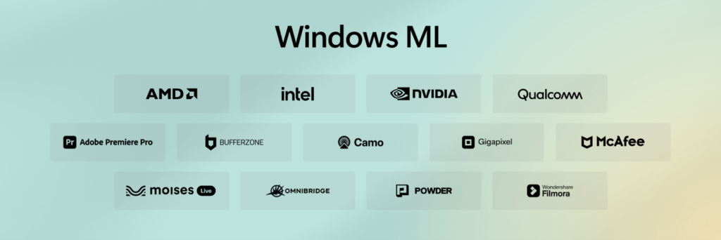 Logos of companies under a banner reading Windows ML.